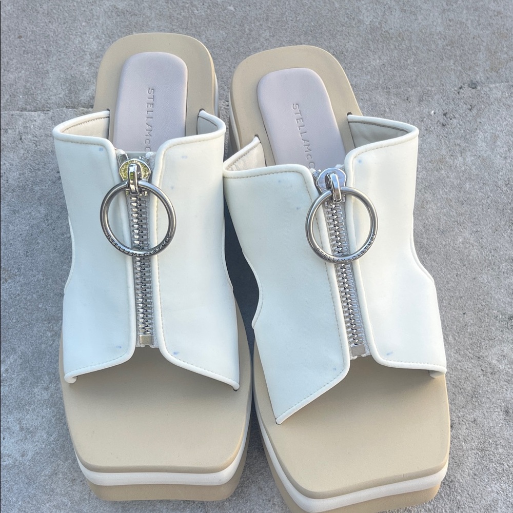 Stella McCartney Cream Platform Mules with Silver Detail